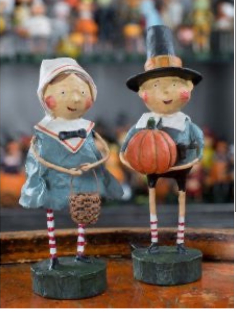 Lori Mitchell " Tom & Goodie " 2 pc Pilgrim Figurines Thanksgiving ESC 20696
